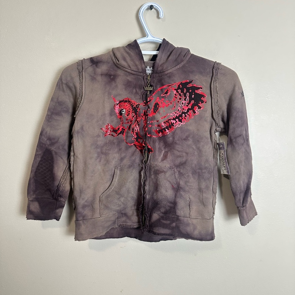 Kingsley Size 6 Kids Tie-Dye Jacket with Red Butterfly Design
